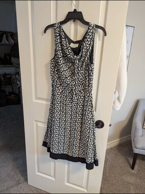 kate spade Black and White Leaf-Print Midi Dress